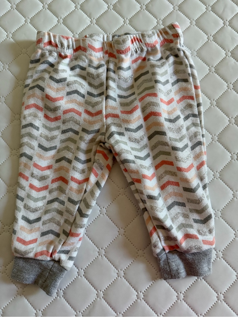 Baby Essentials Chevron Jogger Pants - White, Gray & Coral